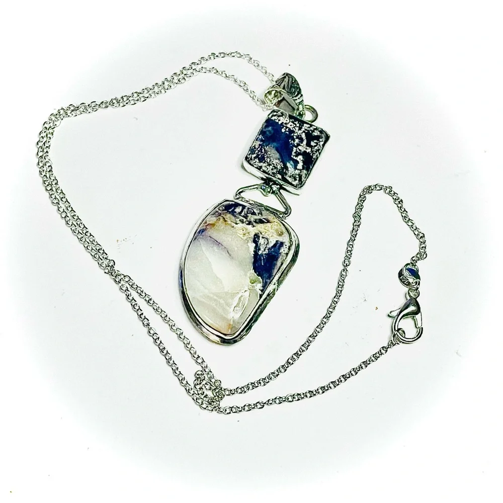 New Handmade Artisan Amethyst Dendritic Agate 925 Sterling Silver Mined Necklace